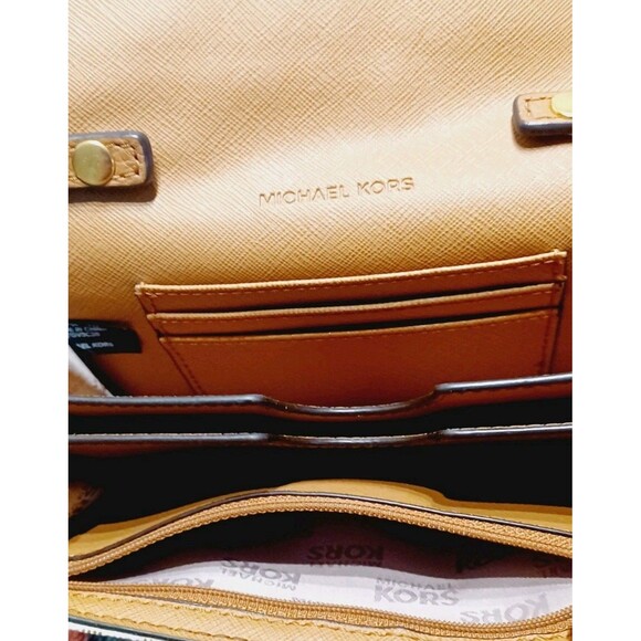 Michael Kors Vanna Mini Crossbody Purse Tan Leather and Vanille Monogram - Picture 6 of 7